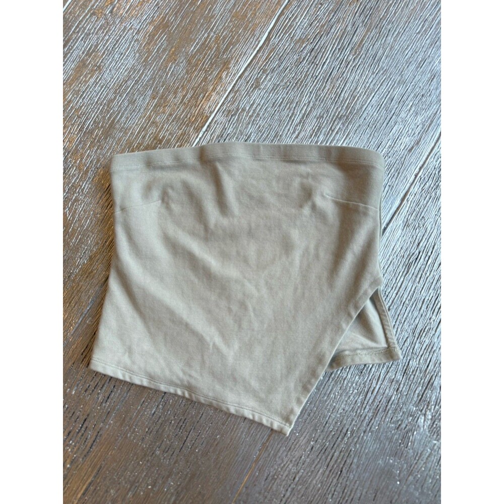 OAK + FORT Tube Top Womens S Beige Taupe Strapless Side Slit Cropped Cotton